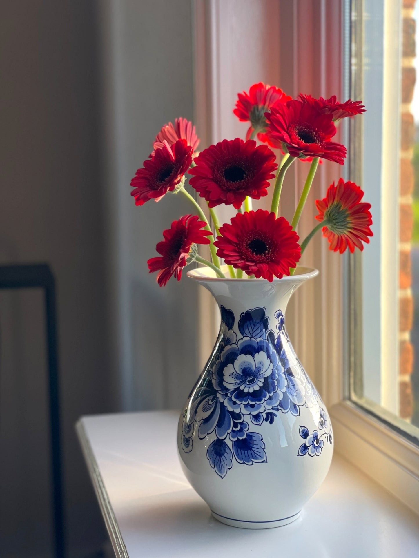 Delfts blauw Vaas - Bloemen - 23 cm