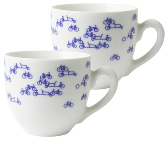 Heinen Delfts Blauw Koffiemokken 'De Blauwe Fiets' - Set van 2 - 150 ml