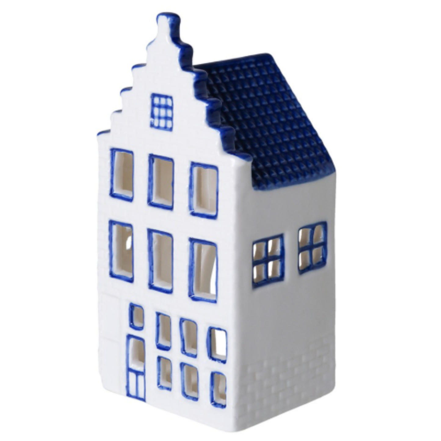 Delfts blauw huisje - waxinelichthouder - 13 cm - Trapgevel