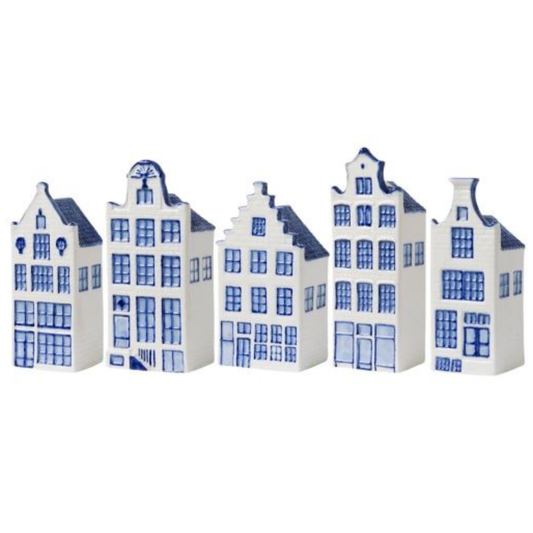 Delfts blauwe Huisjes - Set van 5 - 15 cm