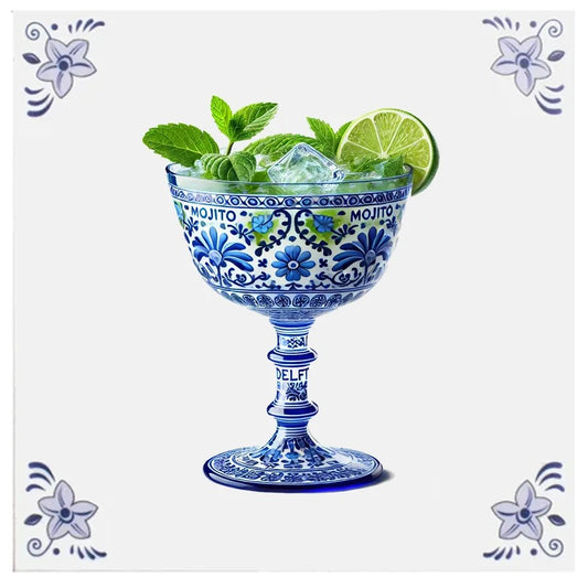 Mojito - Tegel Delfts blauw – 15 x 15 cm - incl Standaard