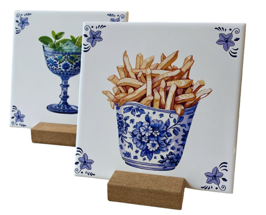 Eendje - Tegel Delfts blauw – 15 x 15 cm - incl Standaard