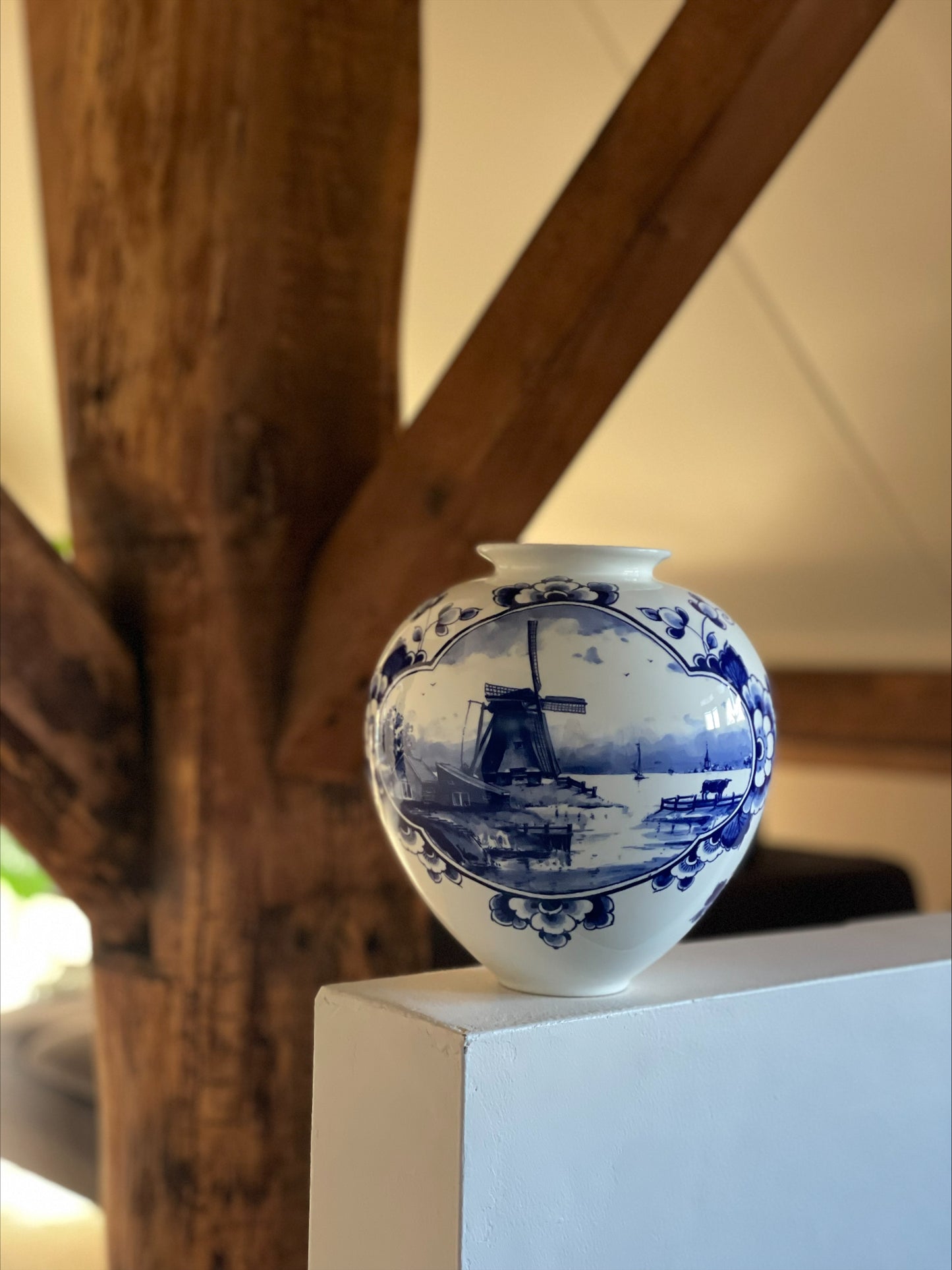 Bolvaas groot - vaas Delfts blauw- Molen - 20 cm