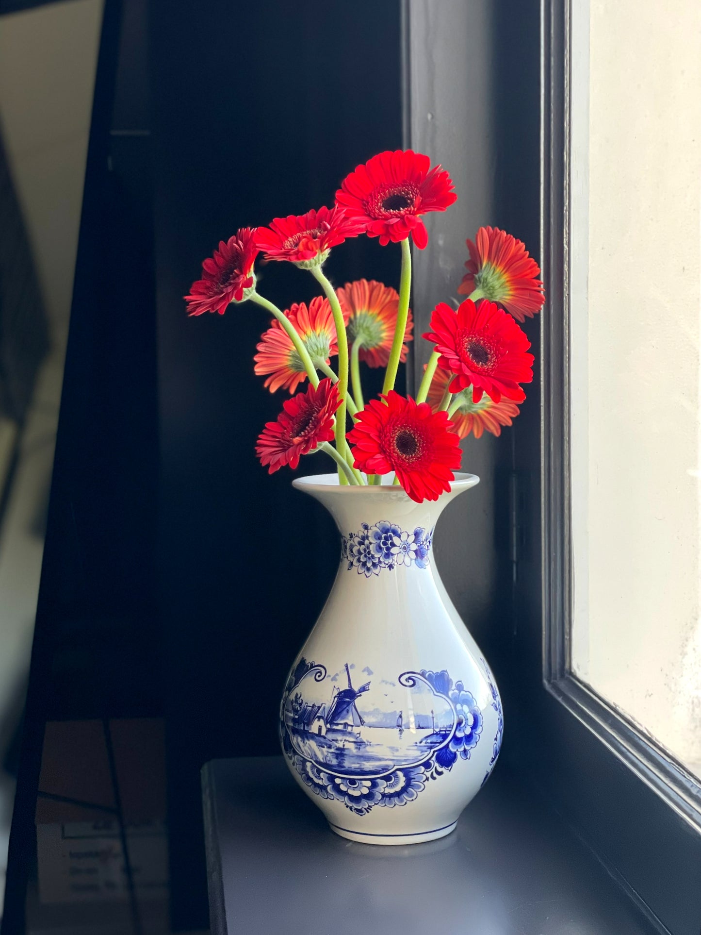 Delfts blauw vaas - Molen - 24 cm