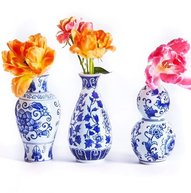 Delfts blauw vaasjes - Set van 3 - 15 cm - &klevering