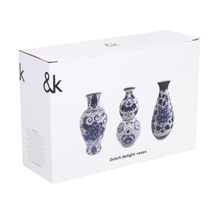 Delfts blauw vaasjes - Set van 3 - 15 cm - &klevering