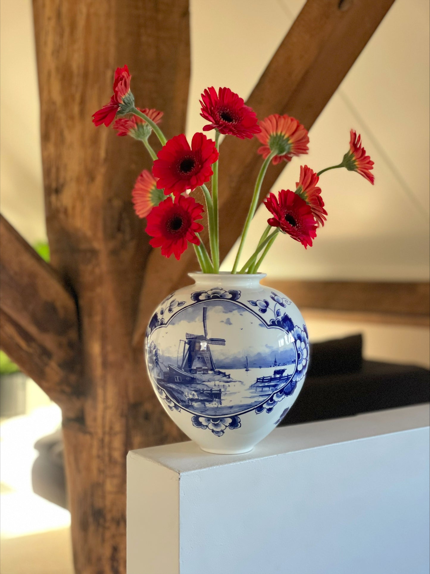 Bolvaas groot - vaas Delfts blauw- Molen - 20 cm