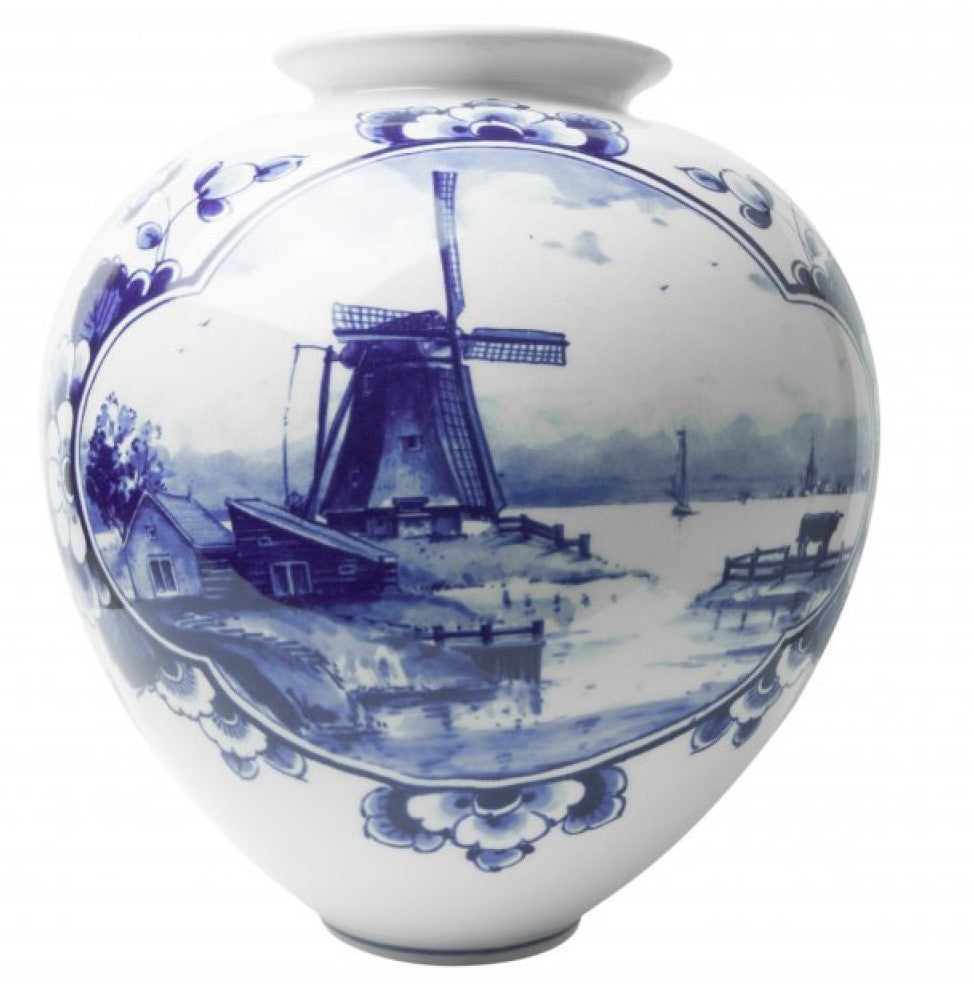 Bolvaas groot - vaas Delfts blauw- Molen - 20 cm