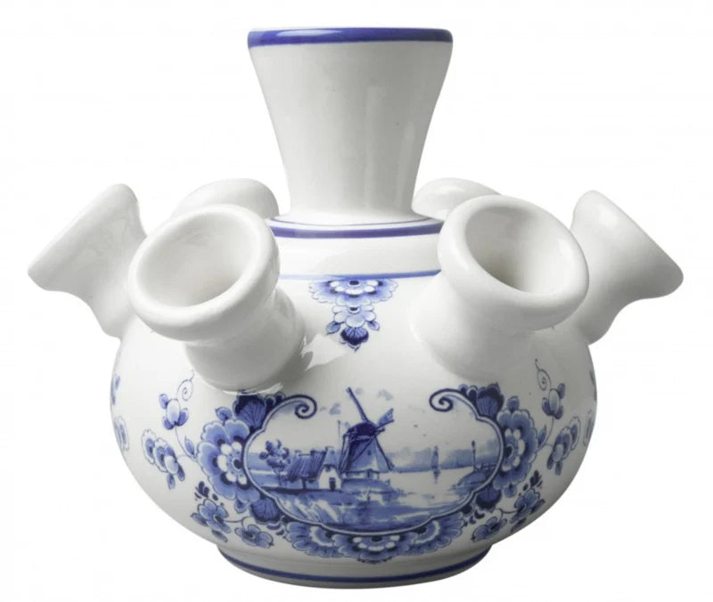 Delfts blauw Tulpenvaas - Molen - 12 cm