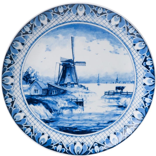 Heinen Delfts blauw Wandbord - Molen - Ø 20cm