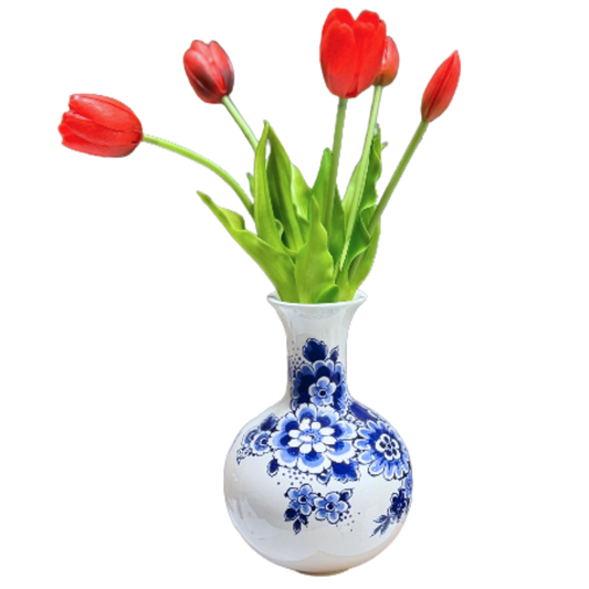 Kunst tulpen met Delfts blauw vaas - 20 cm - In geschenktas