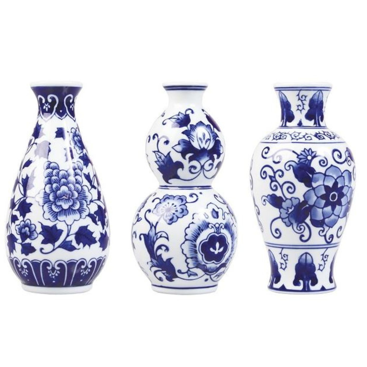Delfts blauw vaasjes - Set van 3 - 15 cm - &klevering