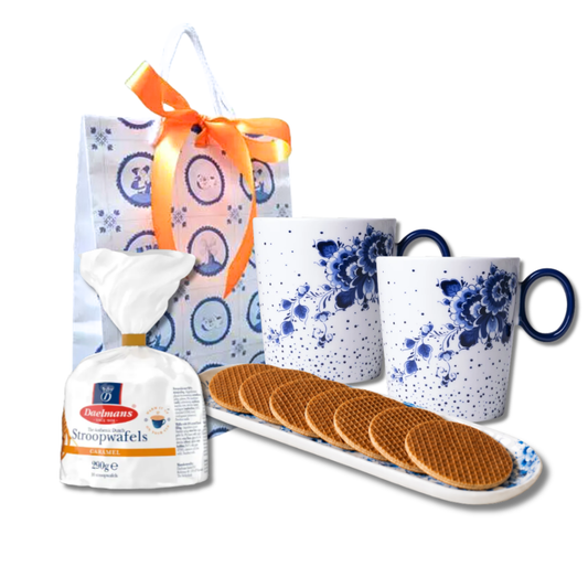 Delfts blauw cadeauset- 2 Heinen Delfts blauw mokken en serveerschaal