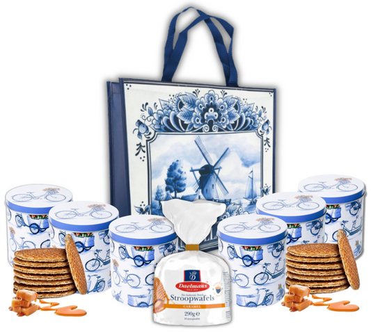 Luxe Stroopwafel Cadeauset - 6 Verpakte Blikken in Tas