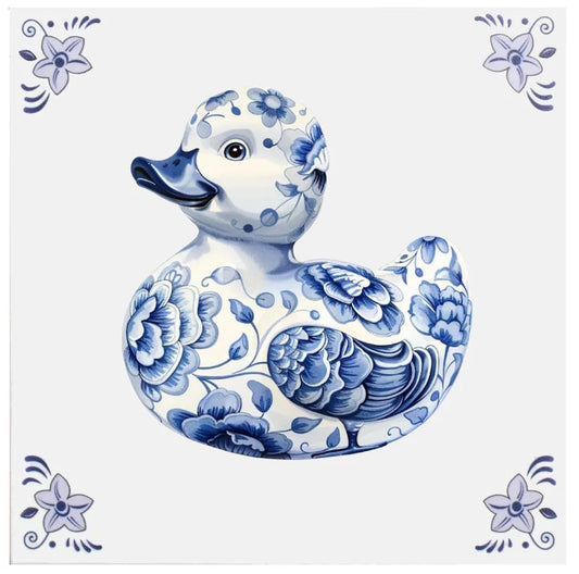 Eendje - Tegel Delfts blauw – 15 x 15 cm - incl Standaard