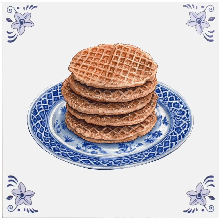 Stroopwafels – Tegel Delfts blauw - 15 x 15 cm - incl Standaard