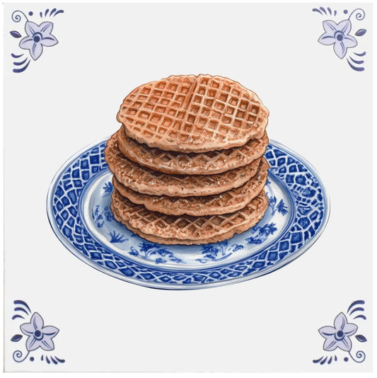 Stroopwafels – Tegel Delfts blauw - 15 x 15 cm - incl Standaard